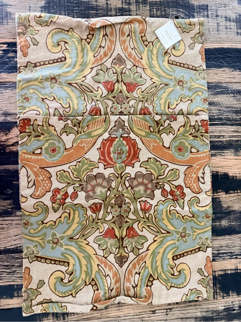 Pottery Barn set Simone linen blend pillow cover earth-toned floral scroll 20x20